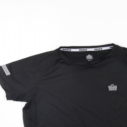 Close-up detail of Admiral girls’ black basic t-shirt, size 10-11, years
