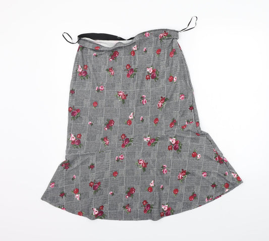 Preworn Womens Grey Floral  A-Line Skirt Size 12