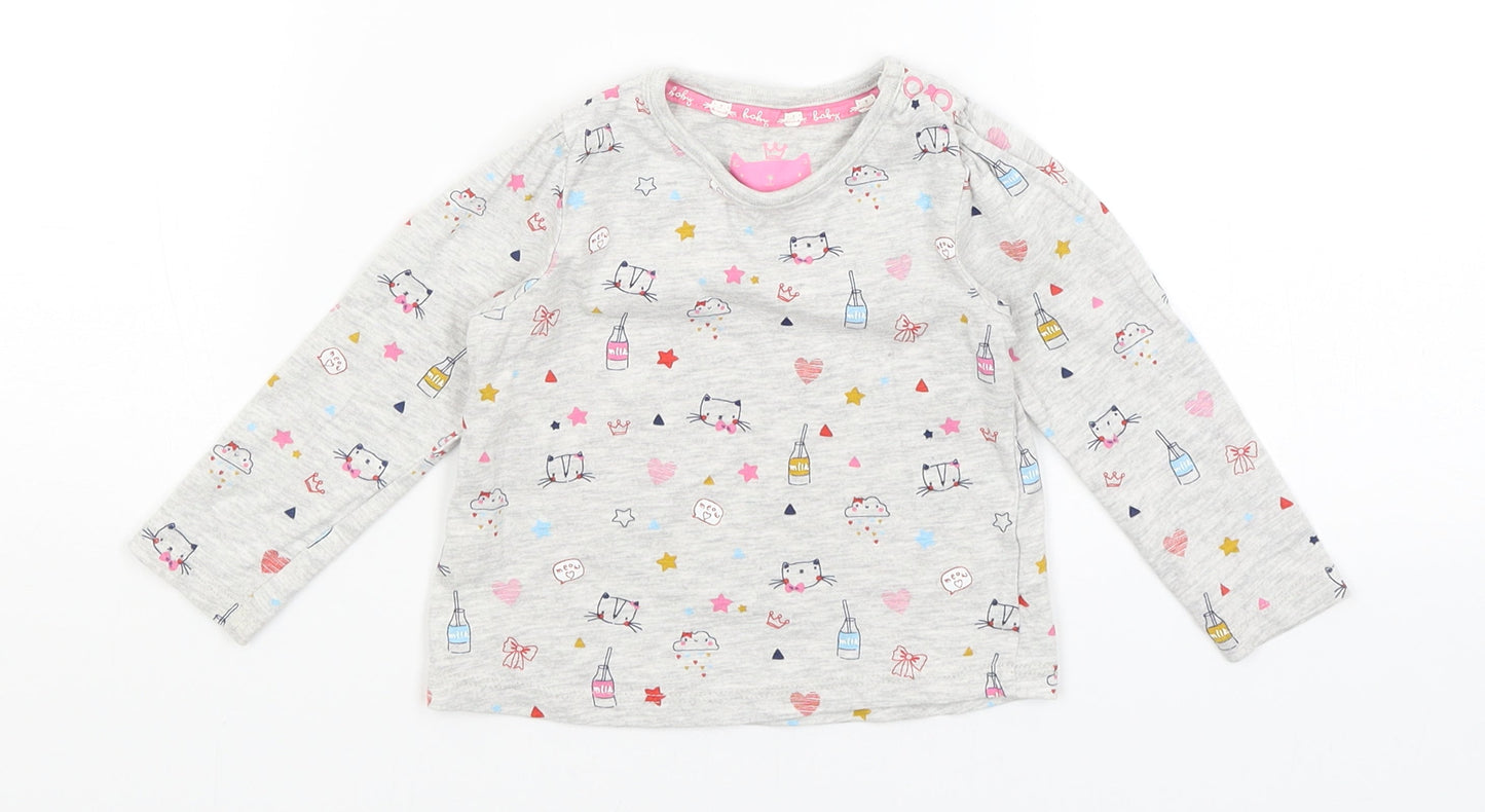 TU Baby Grey   Basic T-Shirt Size 6-9 Months  - Cats