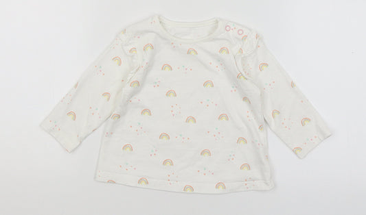 George Baby White   Basic T-Shirt Size 3-6 Months  - Rainbows