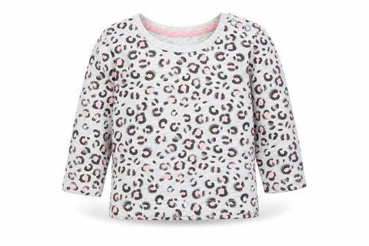 Front view of Primark Baby Grey Animal Print Basic T-Shirt, size 3-6, Months