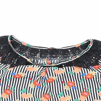 Close-up detail of Papaya women’s white striped basic blouse, size UK 14
