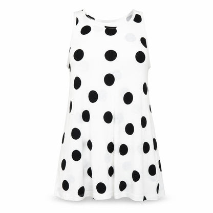 Front view of ASOS women’s white polka dot basic tank, size UK 8
