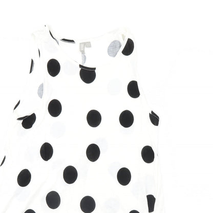 Close-up detail of ASOS women’s white polka dot basic tank, size UK 8