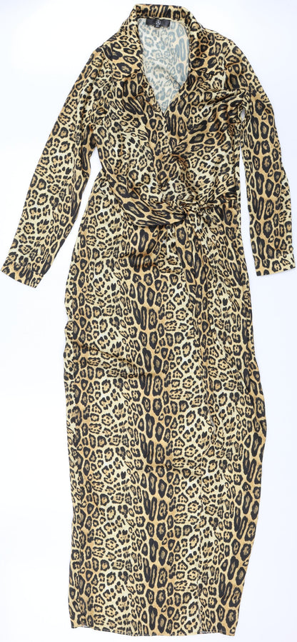Additional front view of Missguided women’s gold animal print shift, size UK 4