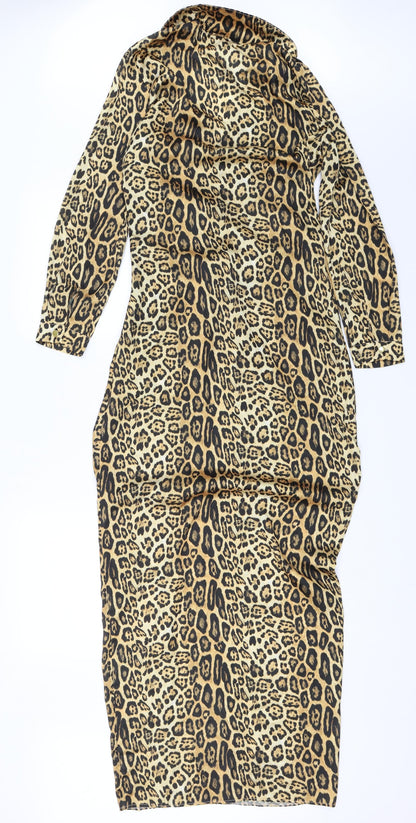 Back view of Missguided women’s gold animal print shift, size UK 4