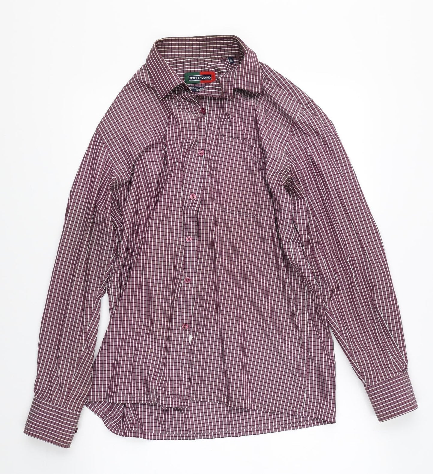 Peter England Mens Red Check   Button-Up Size L