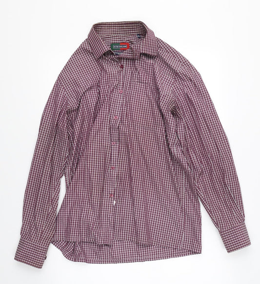 Peter England Mens Red Check   Button-Up Size L