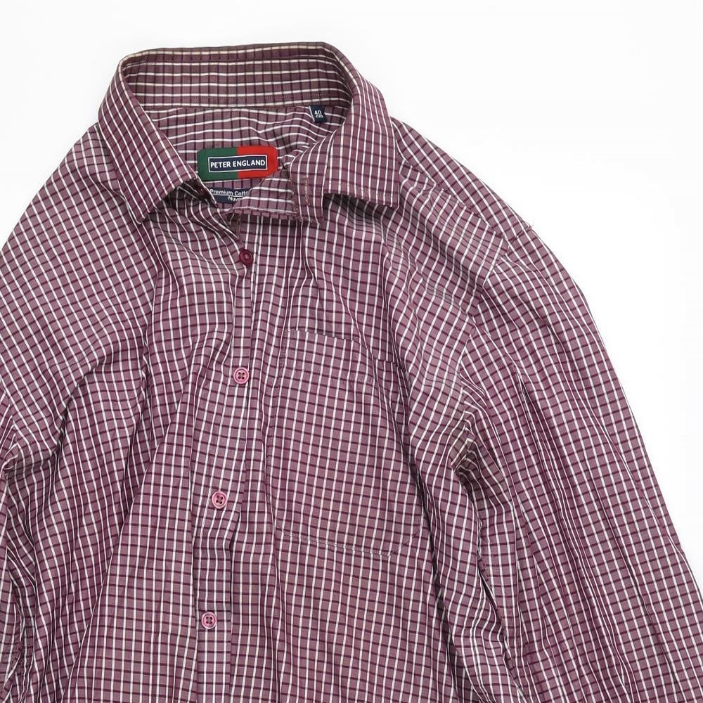 Peter England Mens Red Check   Button-Up Size L