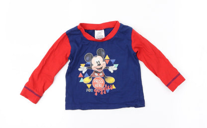Front view of Disney Baby boys’ blue pullover t-shirt, size 6-9, months - mickey mouse