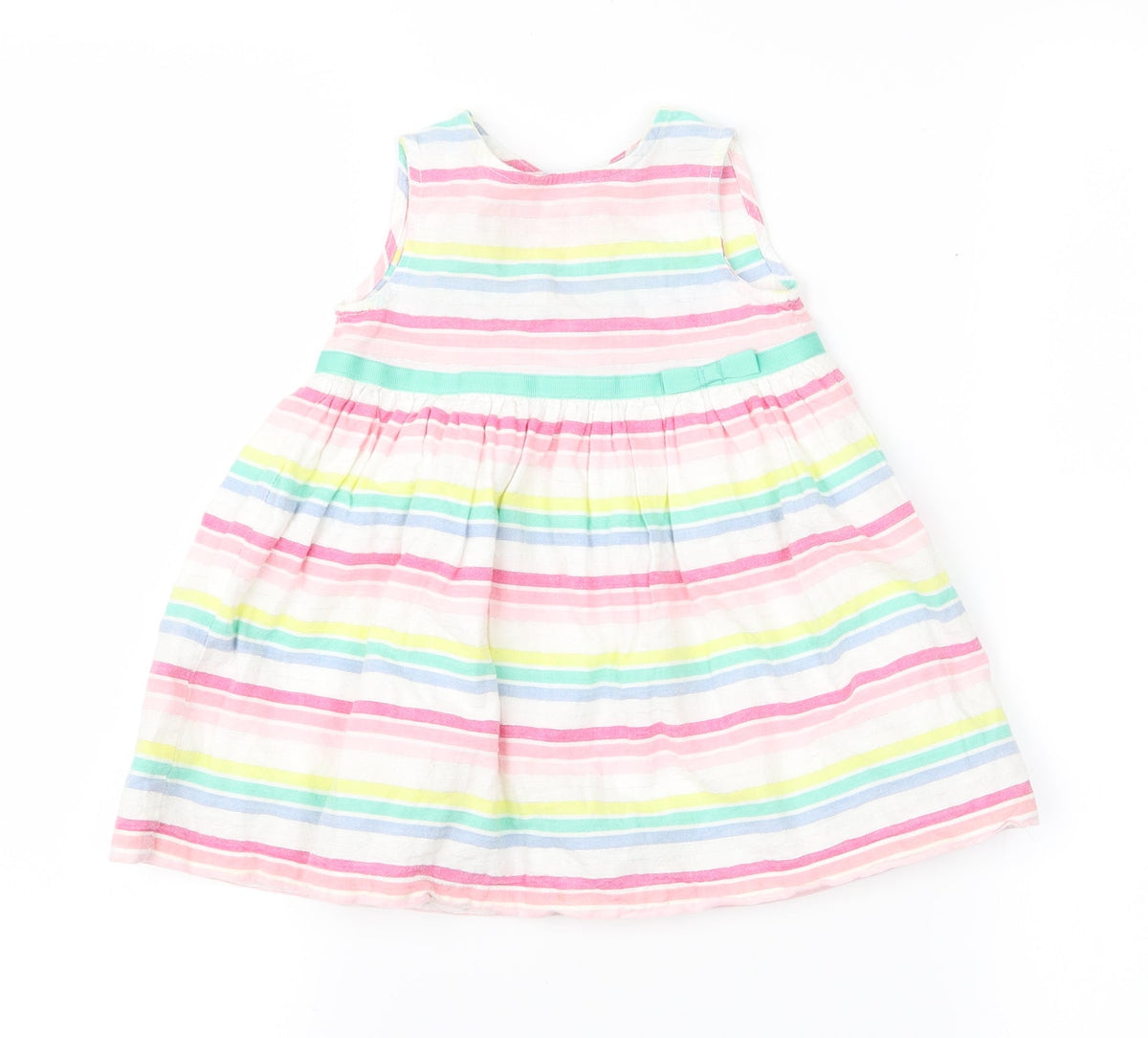 Additional front view of Baby M&Co girls’ multicoloured striped a-line, size 6-9, months