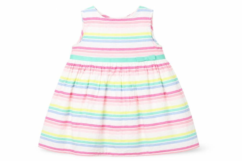 Front view of Baby M&Co girls’ multicoloured striped a-line, size 6-9, months