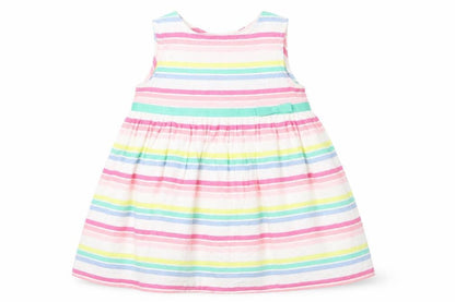 Front view of Baby M&Co girls’ multicoloured striped a-line, size 6-9, months