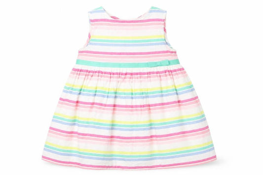 Front view of Baby M&Co girls’ multicoloured striped a-line, size 6-9, months
