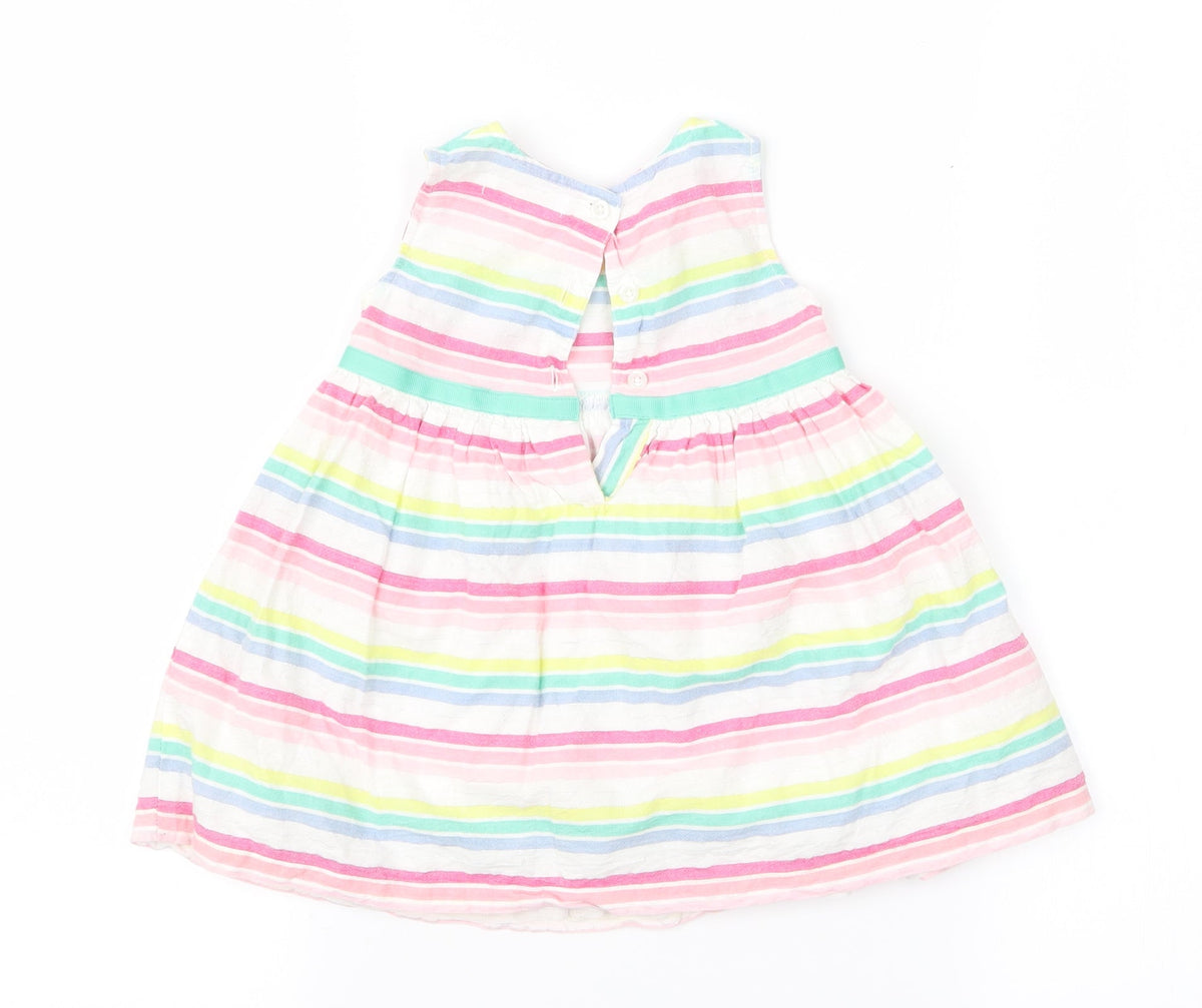 Back view of Baby M&Co girls’ multicoloured striped a-line, size 6-9, months