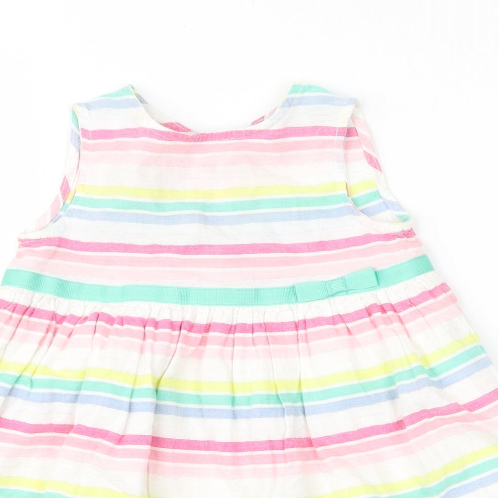 Close-up detail of Baby M&Co girls’ multicoloured striped a-line, size 6-9, months
