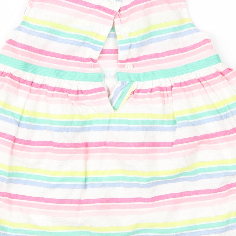 Brand and care label for Baby M&Co girls’ multicoloured striped a-line, size 6-9, months