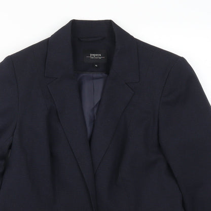 Close-up detail of Papaya women’s blue jacket suit jacket, size UK 10
