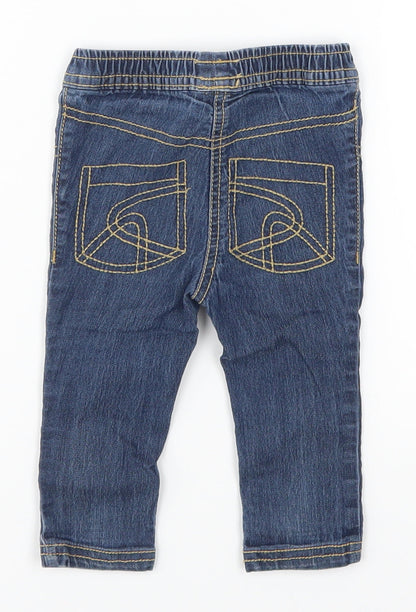 Back view of Next girls’ blue denim capri jeans, size 6-9, months