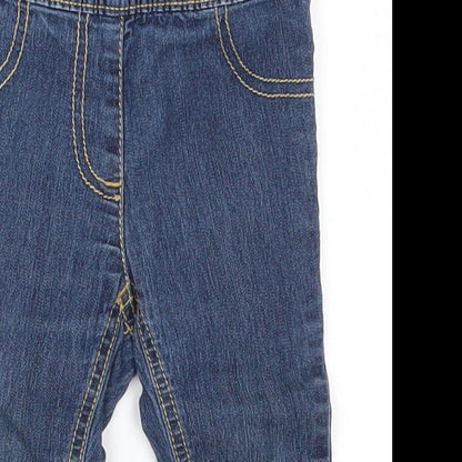 Close-up detail of Next girls’ blue denim capri jeans, size 6-9, months