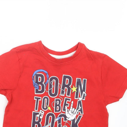 Close-up detail of Rebel boys’ red basic t-shirt, size 2-3, years