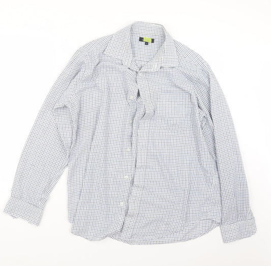 EWM Mens Blue Check   Button-Up Size M