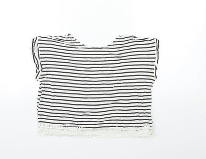 Additional front view of Miss Selfridge women’s blue striped basic t-shirt, size UK 6