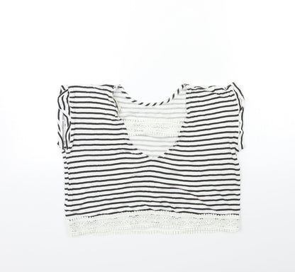 Back view of Miss Selfridge women’s blue striped basic t-shirt, size UK 6