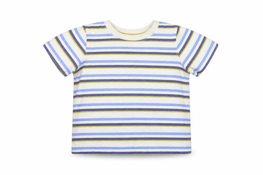 Front view of Primark Baby Blue Striped Pullover T-Shirt, size 12, Months