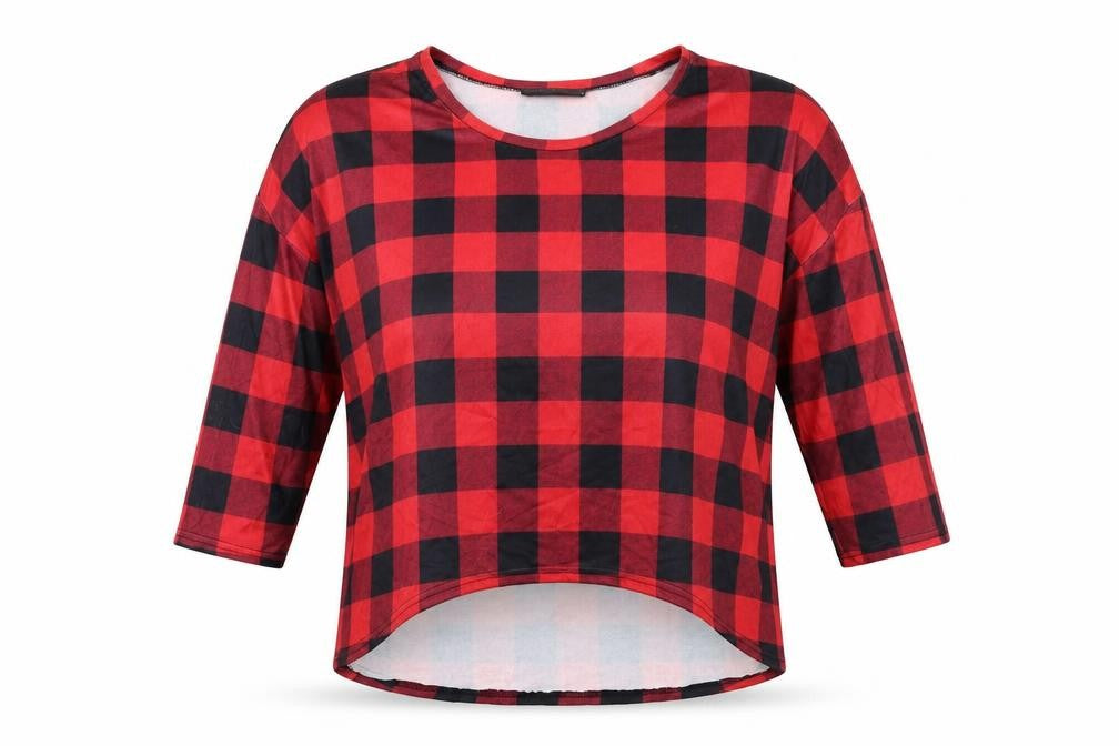 Zanzea Womens Red Check  Basic T-Shirt Size M