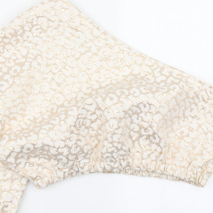PRETTYLITTLETHING Womens Ivory Animal Print  Basic Blouse Size 12