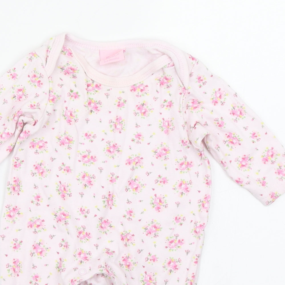 Close-up detail of Bebe Bonito girls’ pink floral babygrow one-piece, size 3-6, months