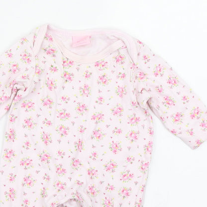 Close-up detail of Bebe Bonito girls’ pink floral babygrow one-piece, size 3-6, months
