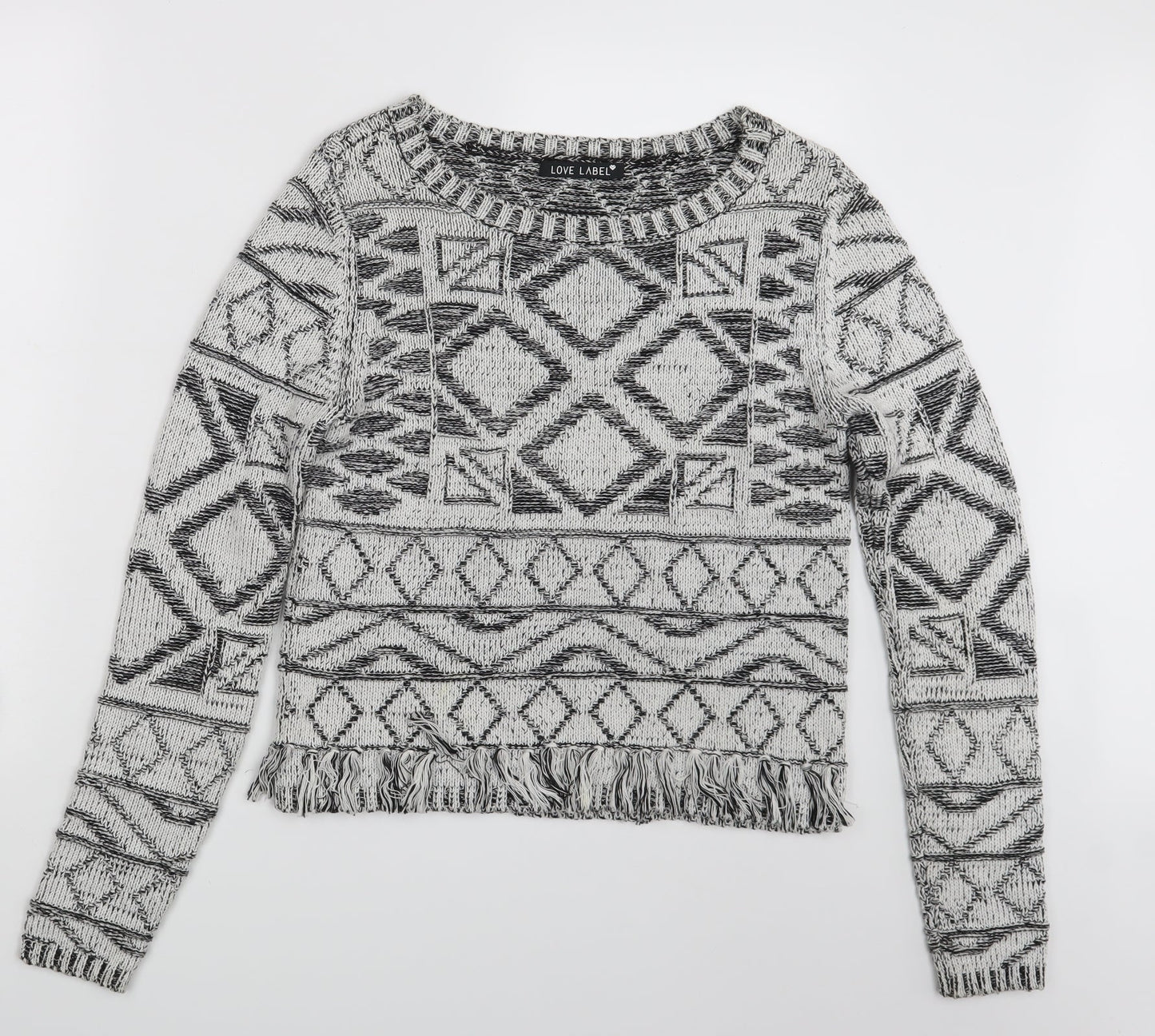 Love Label Womens White Argyle/Diamond  Pullover Jumper Size 10