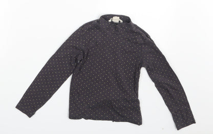 Front view of H&M girls’ grey polka dot pullover t-shirt, size 4-5, years