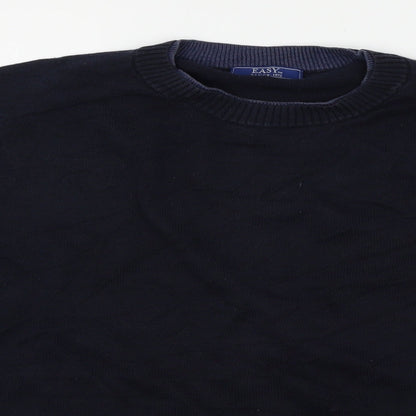 Close-up detail of Easy men’s blue knit jumper, size M