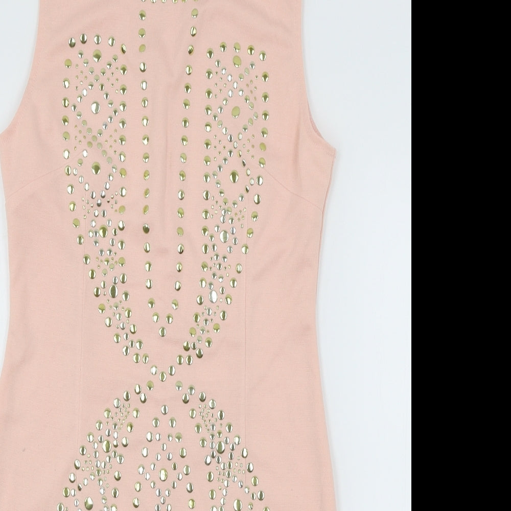 Layers Womens Pink Geometric Jersey Bodycon  Size S