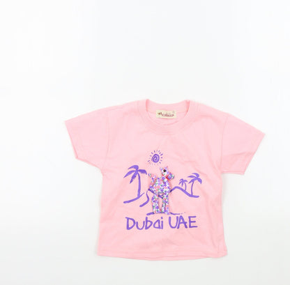 Additional front view of arabikka girls’ pink colourblock basic t-shirt, size 18-24, months