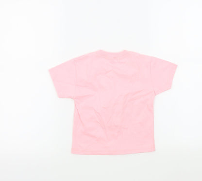 Back view of arabikka girls’ pink colourblock basic t-shirt, size 18-24, months