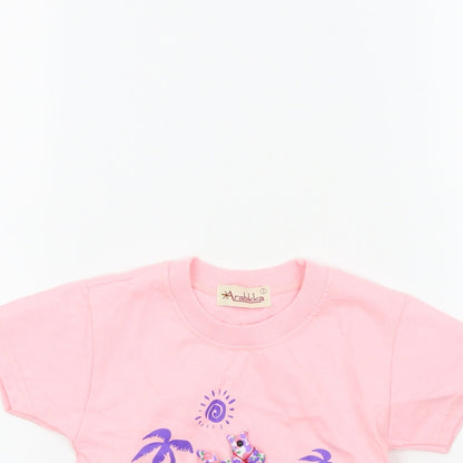 Close-up detail of arabikka girls’ pink colourblock basic t-shirt, size 18-24, months