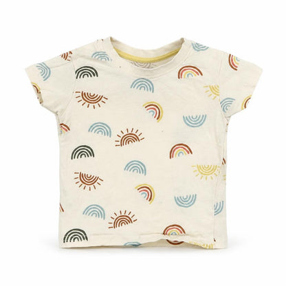 Front view of Primark girls’ beige basic t-shirt, size 9-12, months