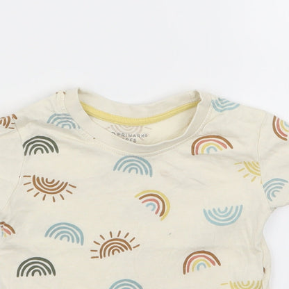 Close-up detail of Primark girls’ beige basic t-shirt, size 9-12, months