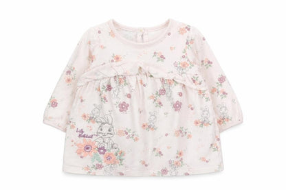 Front view of Asda George girls’ multicoloured floral t-shirt dress, size 3-6, months