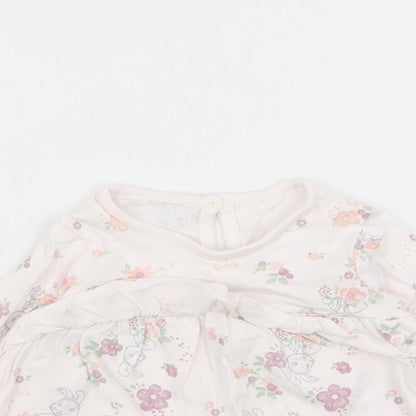 Close-up detail of Asda George girls’ multicoloured floral t-shirt dress, size 3-6, months