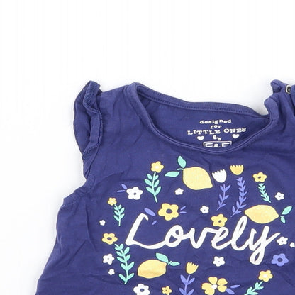 Close-up detail of F&F girls’ blue floral basic tank, size 0-3, months