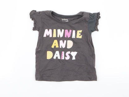 Additional front view of Primark girls’ grey basic t-shirt, size 3-6, months - disney