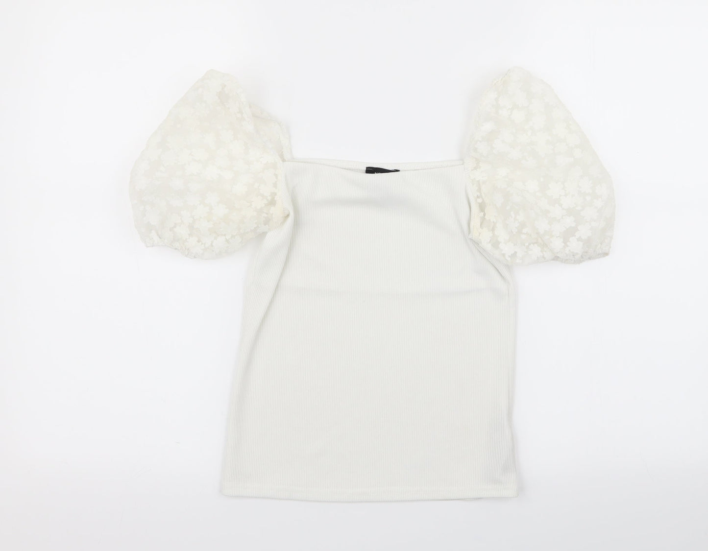 New Look Womens White Geometric  Basic T-Shirt Size 6