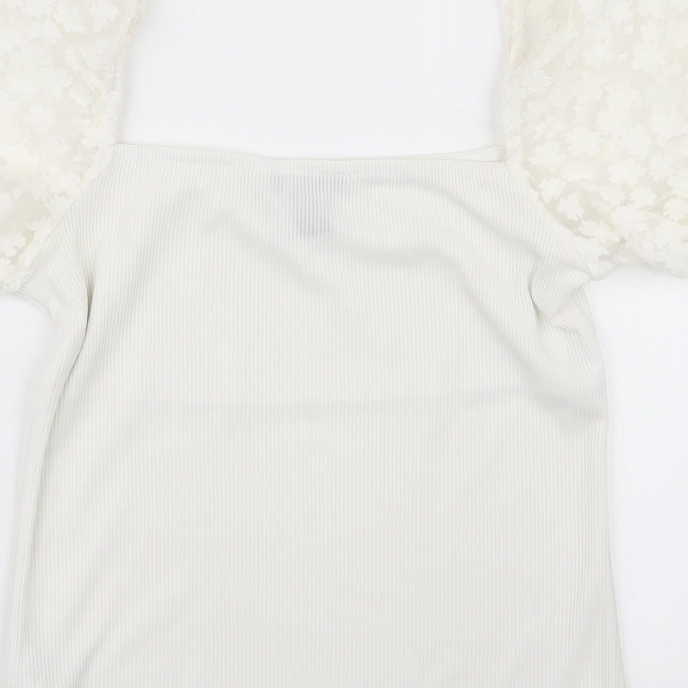 New Look Womens White Geometric  Basic T-Shirt Size 6