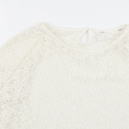 Close-up detail of Asda George girls’ white geometric basic t-shirt, size 11-12, years