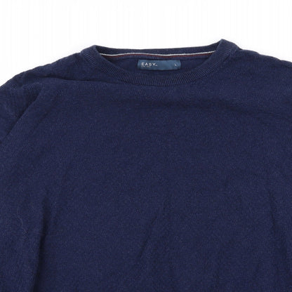Close-up detail of Easy men’s blue jumper, size L